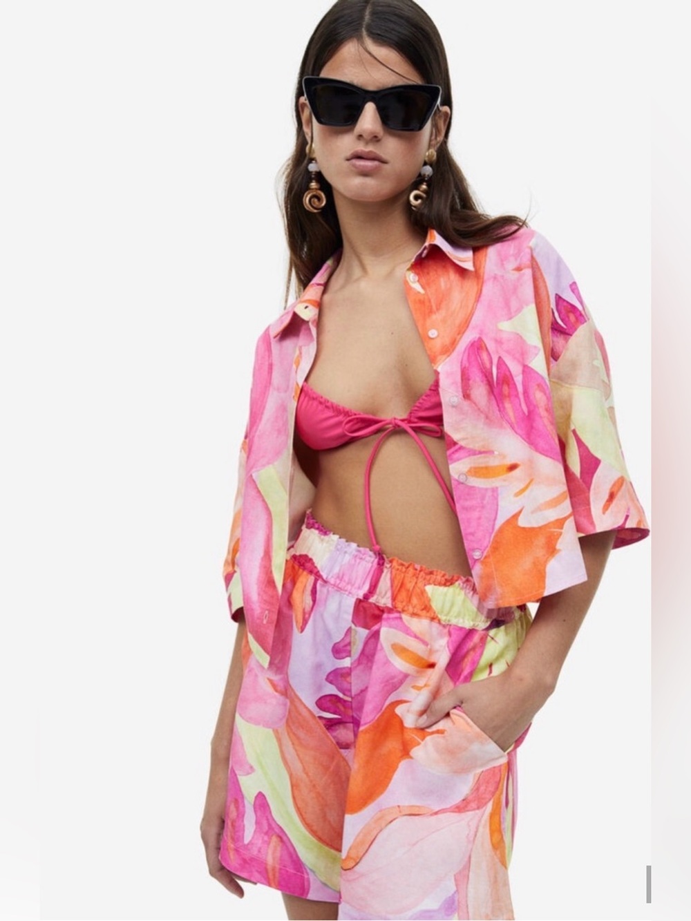 NWT H&M Orange 🍊 Lime 🍋‍🟩 Pink Floral 🌸Print Women's Bermuda Shorts